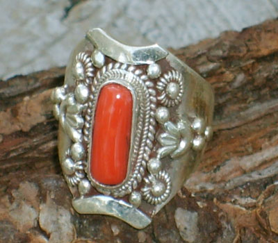 Tibetan Ring Red Coral - sz 8